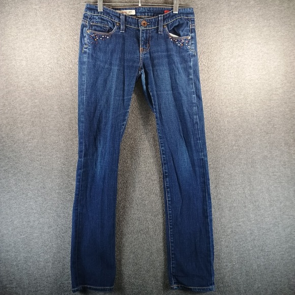 Express Denim - Express X2 Jeans Women 2 Ultra Low Rise Skinny Leg W01 Medium Wash Jewel Accents